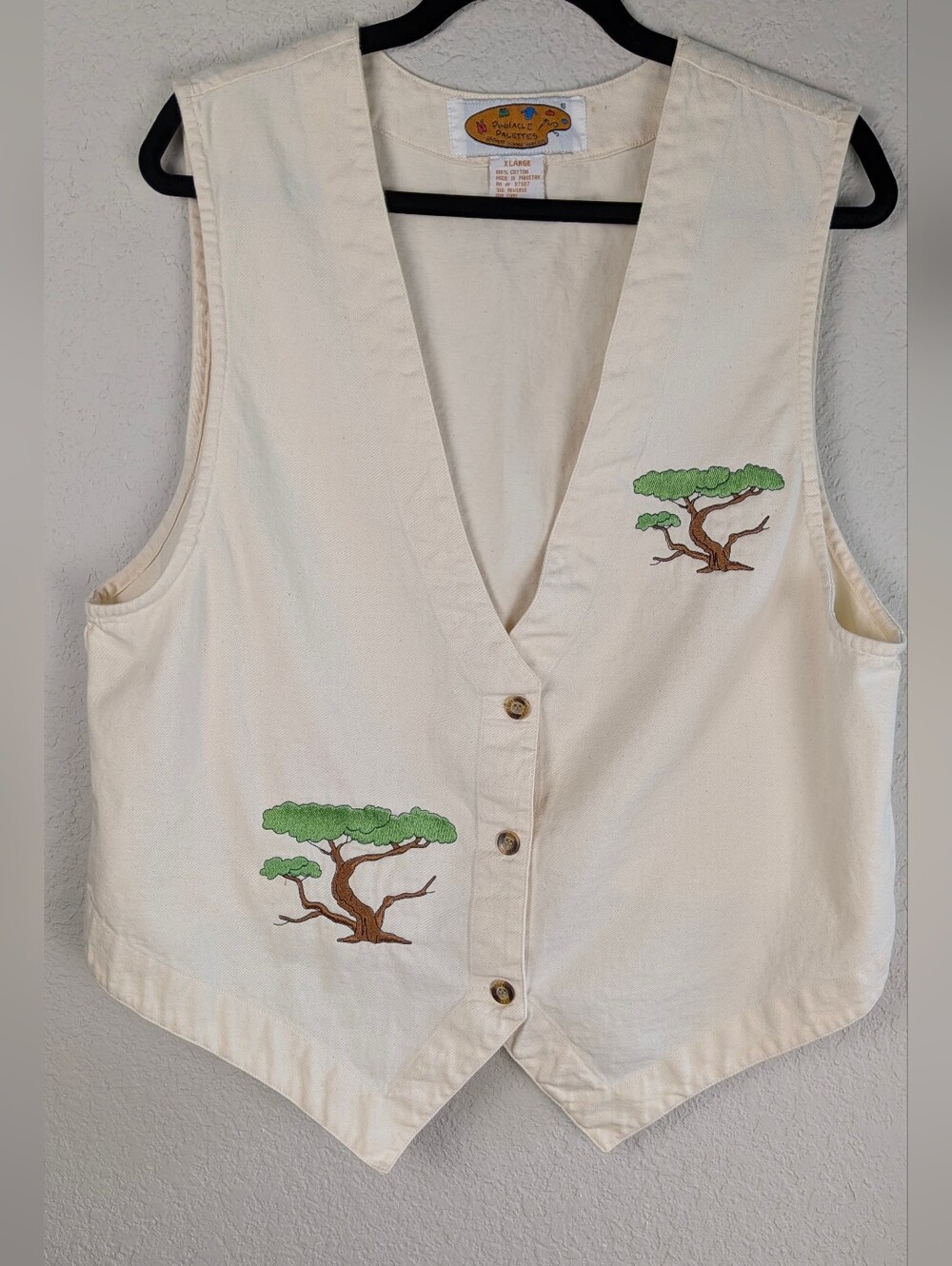 VTG 100% Cotton Embroidered Vest XL Bonsai Trees Brewers Sewing Supplies Teacher